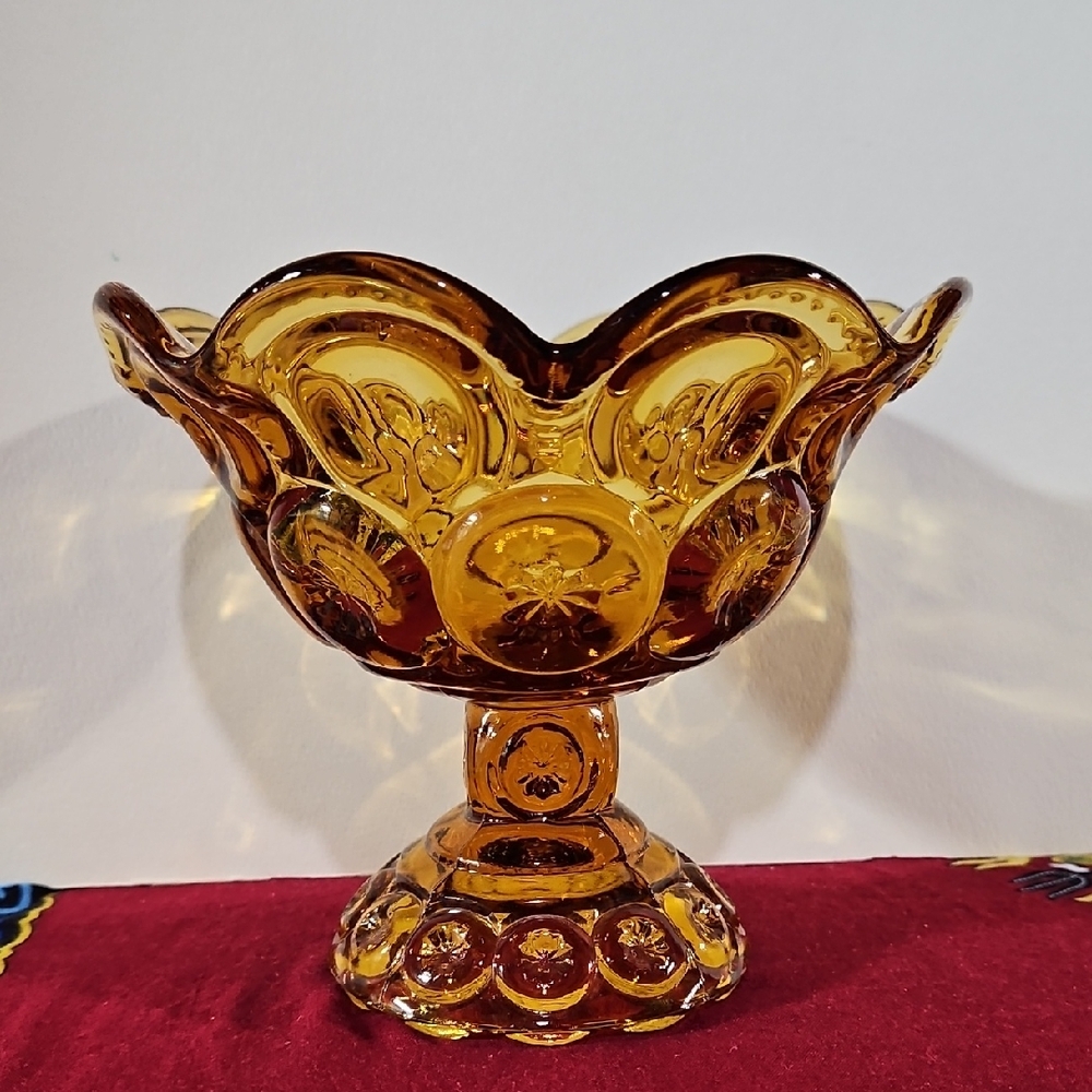 Beautiful L.E. Smith "Moon and Stars" Amber Glass Pedestal Compote/Candy Dish